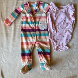 👶 Baby Girl Bundle – Size 9-12 Mnth | Carter’s PJ’s + Cat & Jack Onesie 💕